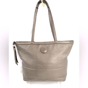 Coach Stitch Outline C Signature F19409 Bronze Leather Tote Shoulder Bag Purse